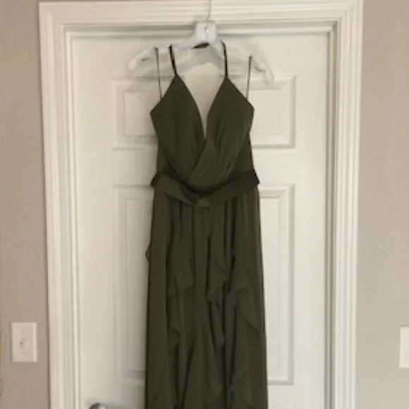 green emerald velvet dress Peacock Green A-Line Chiffon Pleated Ruffle Long Bridesmaid Dress Peacock Green / US 14